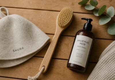 Back blackheads treatment with sauna hat and exfoliating brush