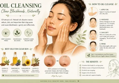 Woman performing oil cleansing for blackheads with jojoba oil